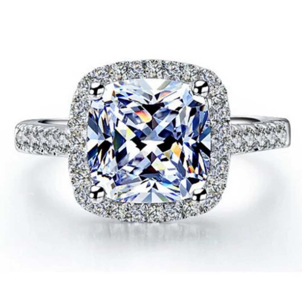 .925 Sterling Silver Cushioned Radiant AAA cz Ring - Picture 2 of 8